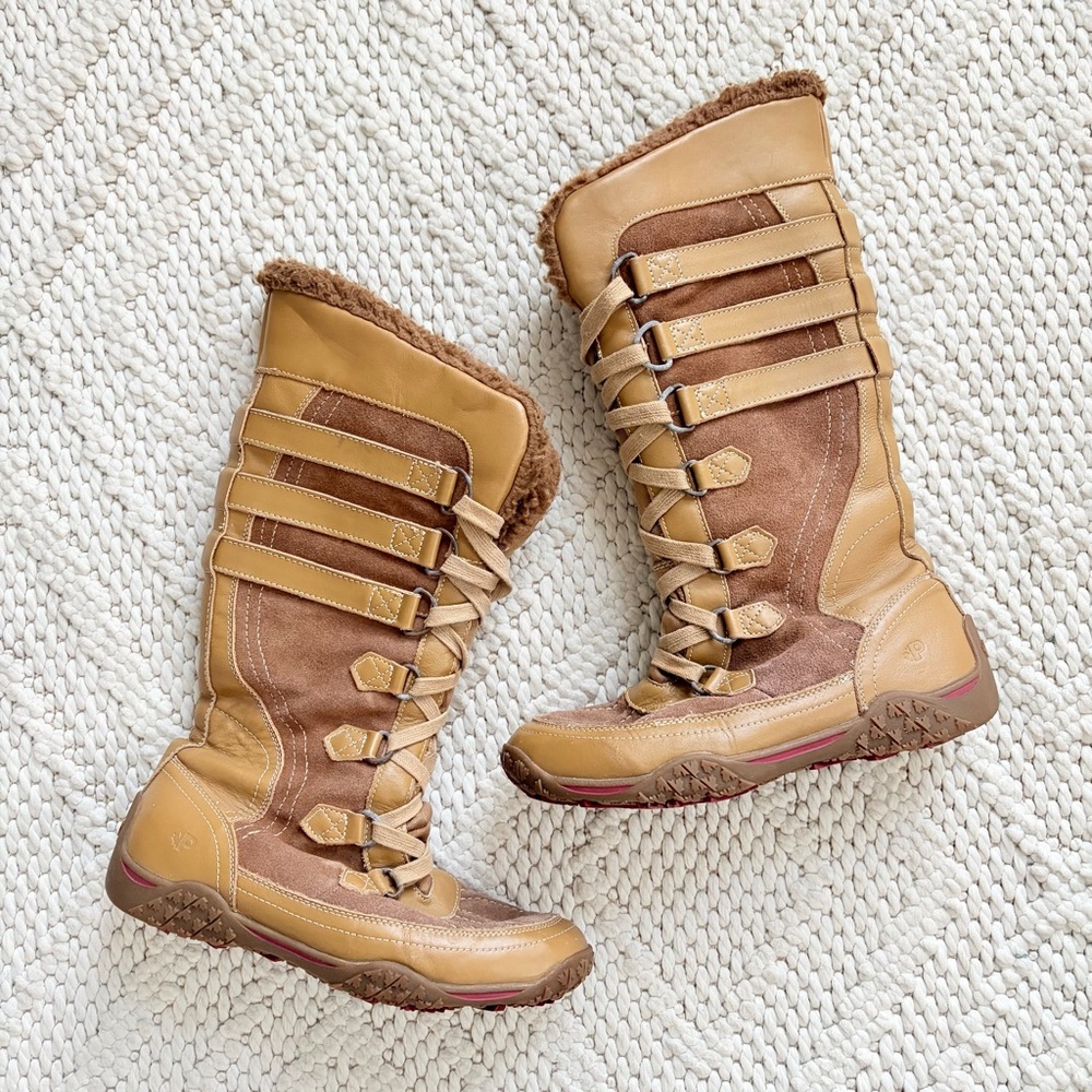 PAJAR Canada Adventure Tall Camel Leather & Suede Lace Up Boots Womens 7 7.5 EUC